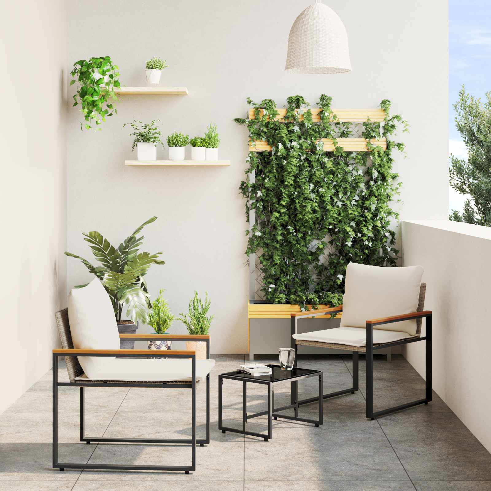 vidaXL Möbelsets mit Kissen 3 pcs Beige und Cremeweiß Rattan