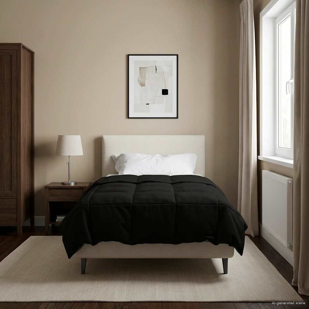 vidaXL Sommerdecke Gepolstert Schwarz 155 x 200 cm Mikrofaser