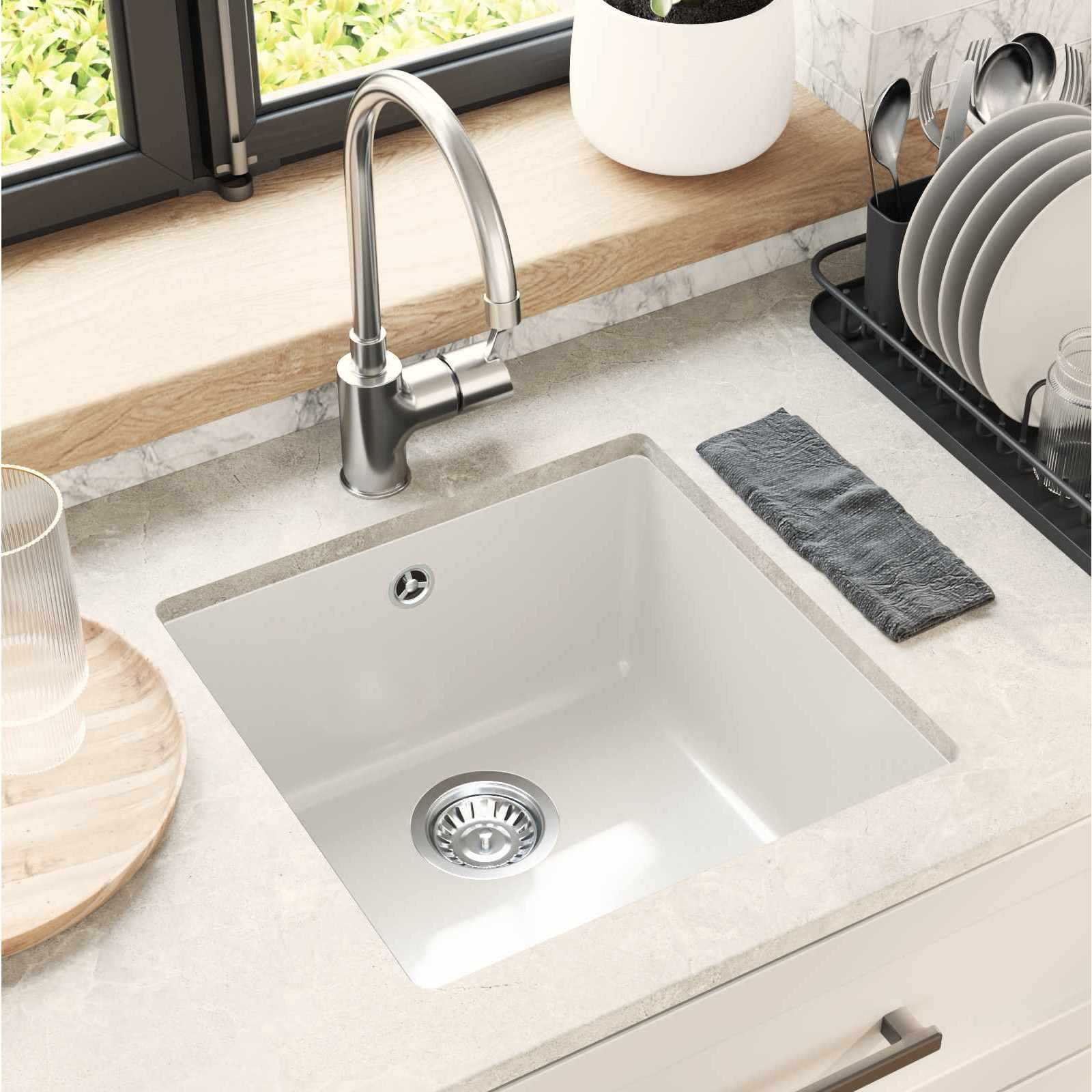 vidaXL Waschbecken Weiß 430 x 460 mm 80% Quarz und 20% Harz
