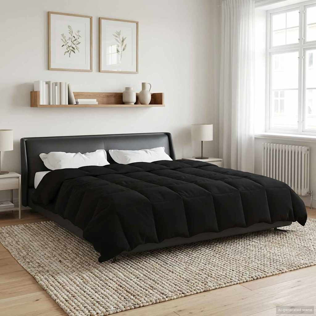 vidaXL Sommerdecke Gepolstert Schwarz 200 x 240 cm Mikrofaser