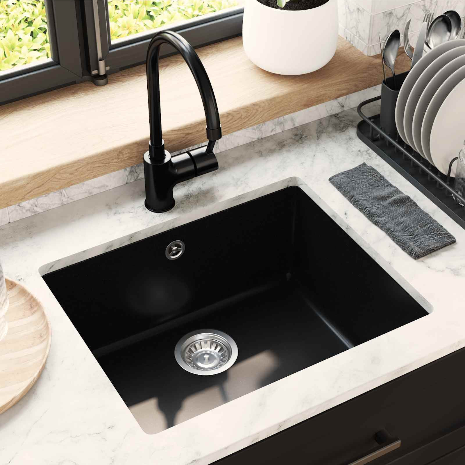 vidaXL Waschbecken Schwarz 530 x 460 mm 80% Quarz und 20% Harz