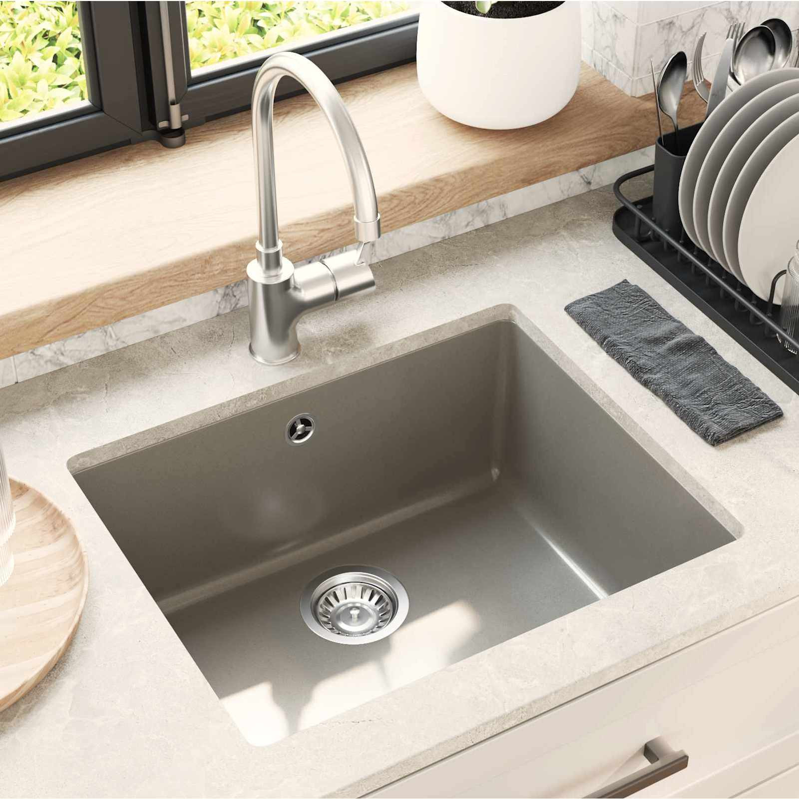vidaXL Waschbecken Grau 530 x 460 mm 80% Quarz und 20% Harz