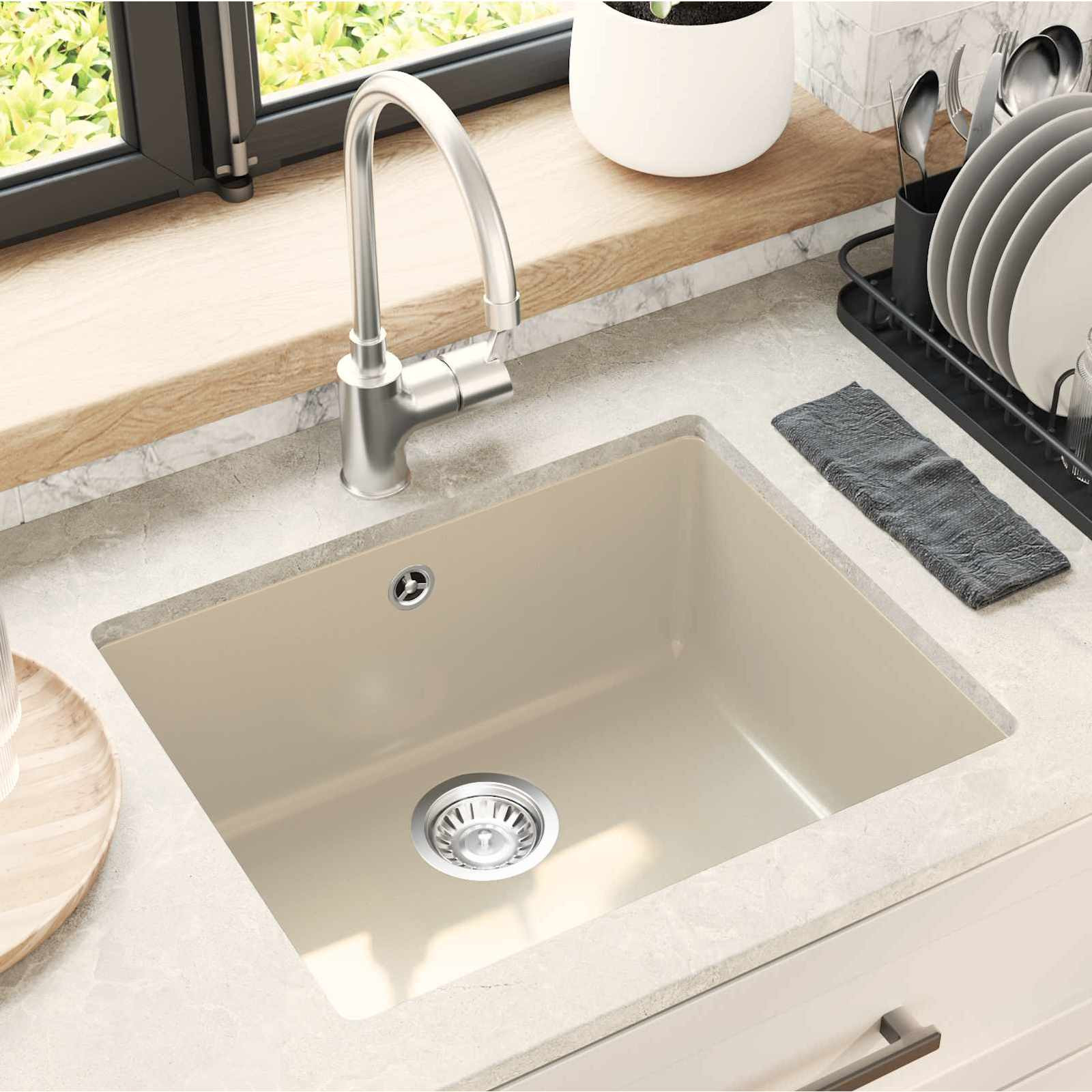 vidaXL Waschbecken Beige 530 x 460 mm 80% Quarz und 20% Harz