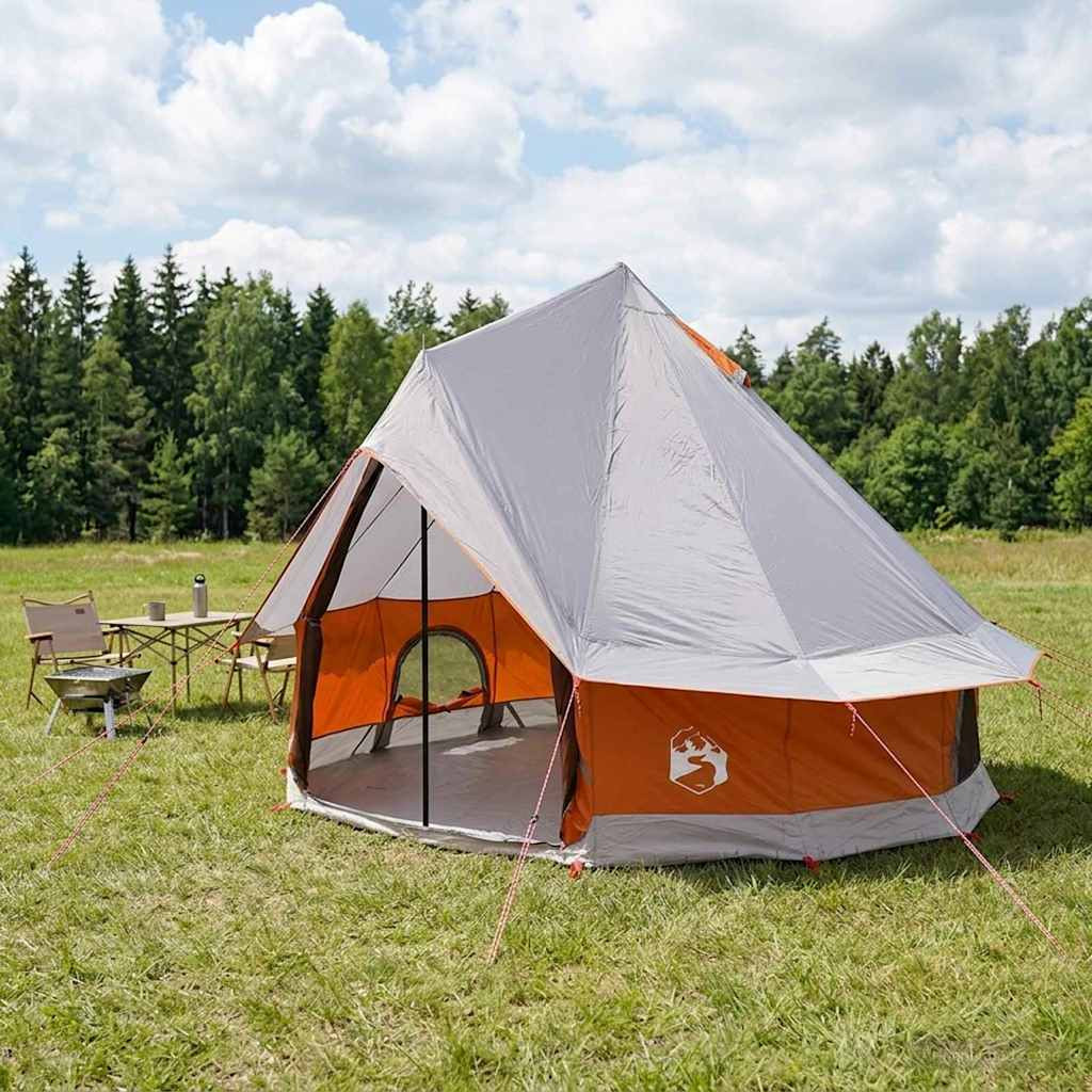 vidaXL Tipi Zelt Grau und Orange 250 x 250 cm Polyester und Stahl