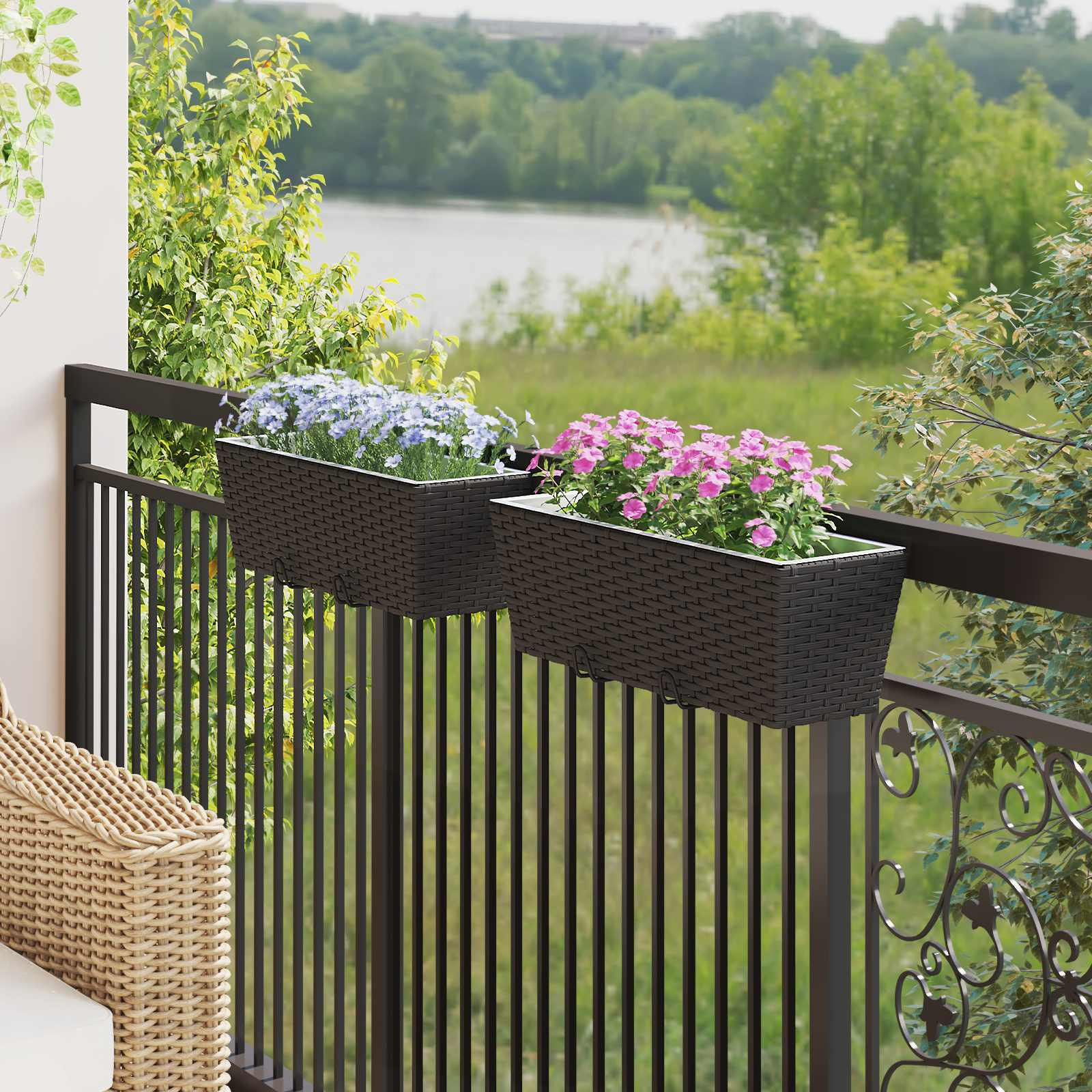 vidaXL Balkon 2 pcs Schwarz 50 x 17 x 17 cm Metall