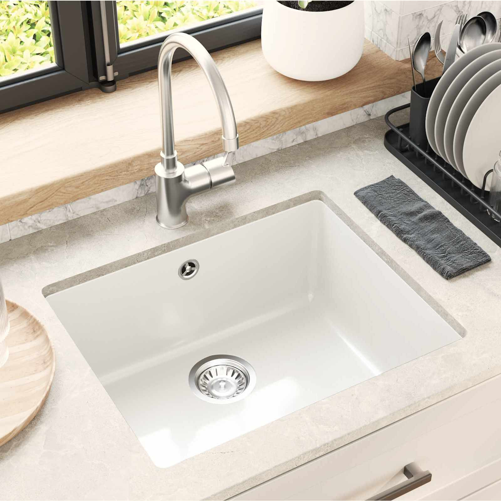 vidaXL Waschbecken Weiß 530 x 460 mm 80% Quarz und 20% Harz