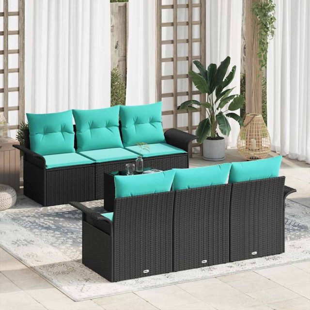 vidaXL Gartensofa-set mit Kissen 7 pcs Schwarz Poly-Rattan