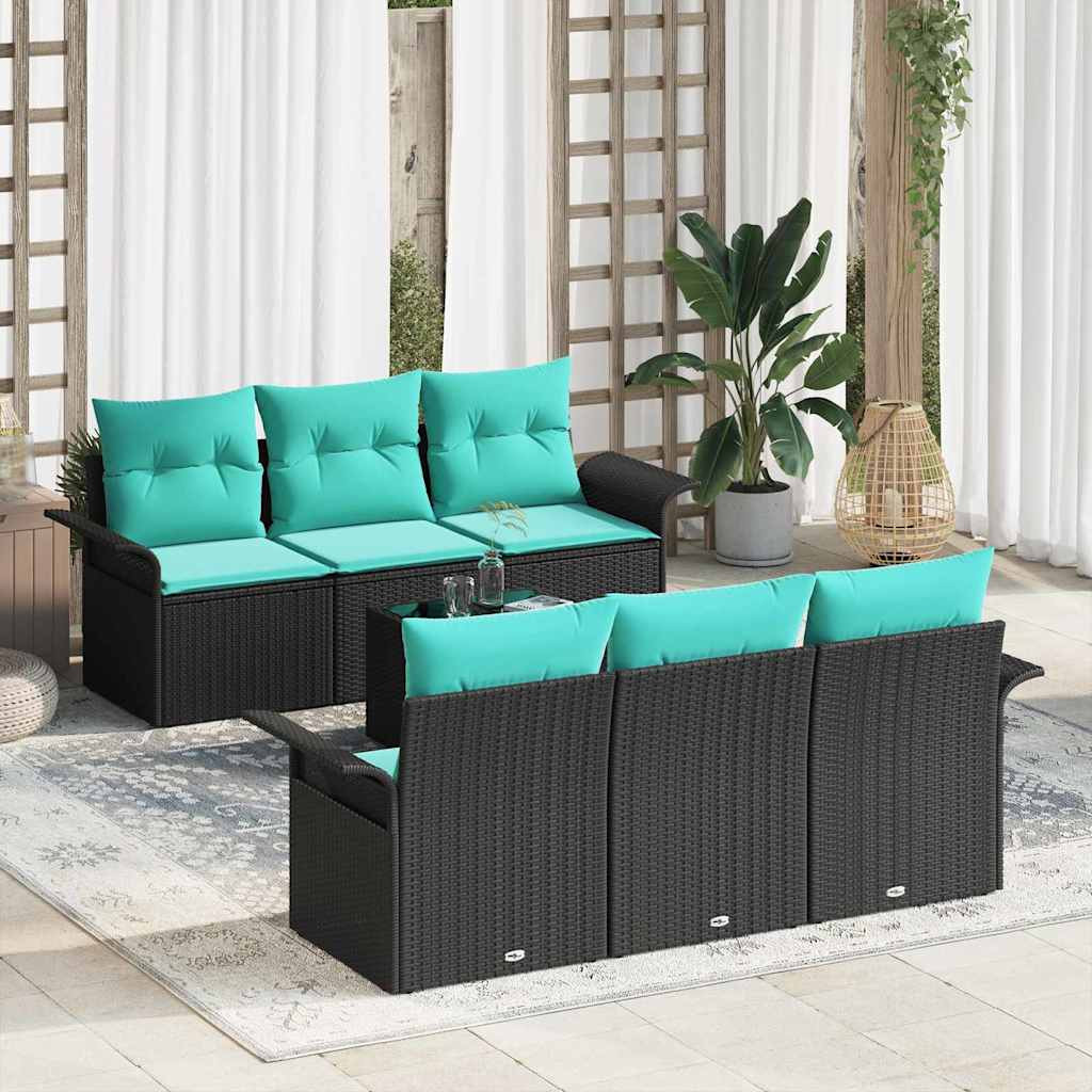 vidaXL Gartensofa-set mit Kissen 7 pcs Schwarz Poly-Rattan