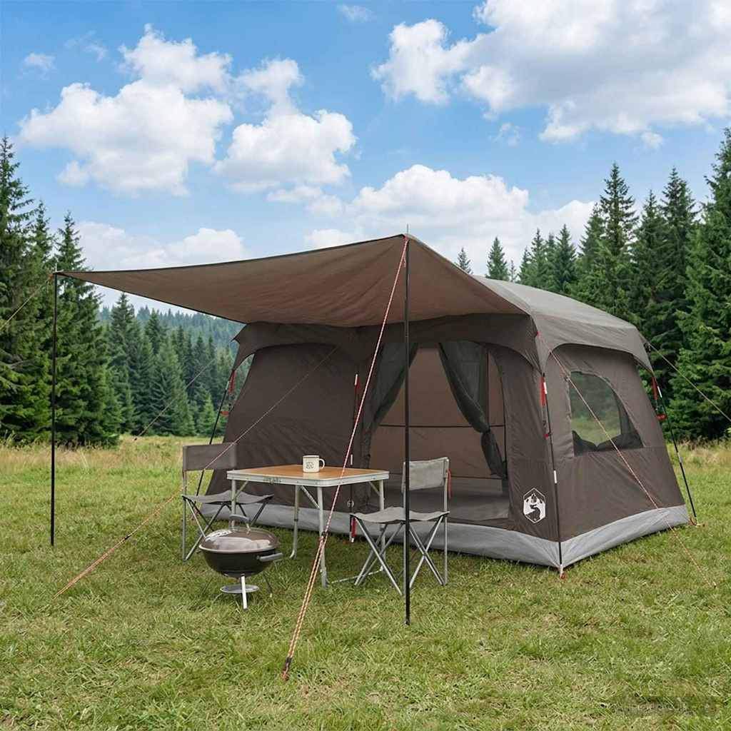 vidaXL Familienzelt mit Dach Braun Grau 320 x 210 x 180 cm Polyester