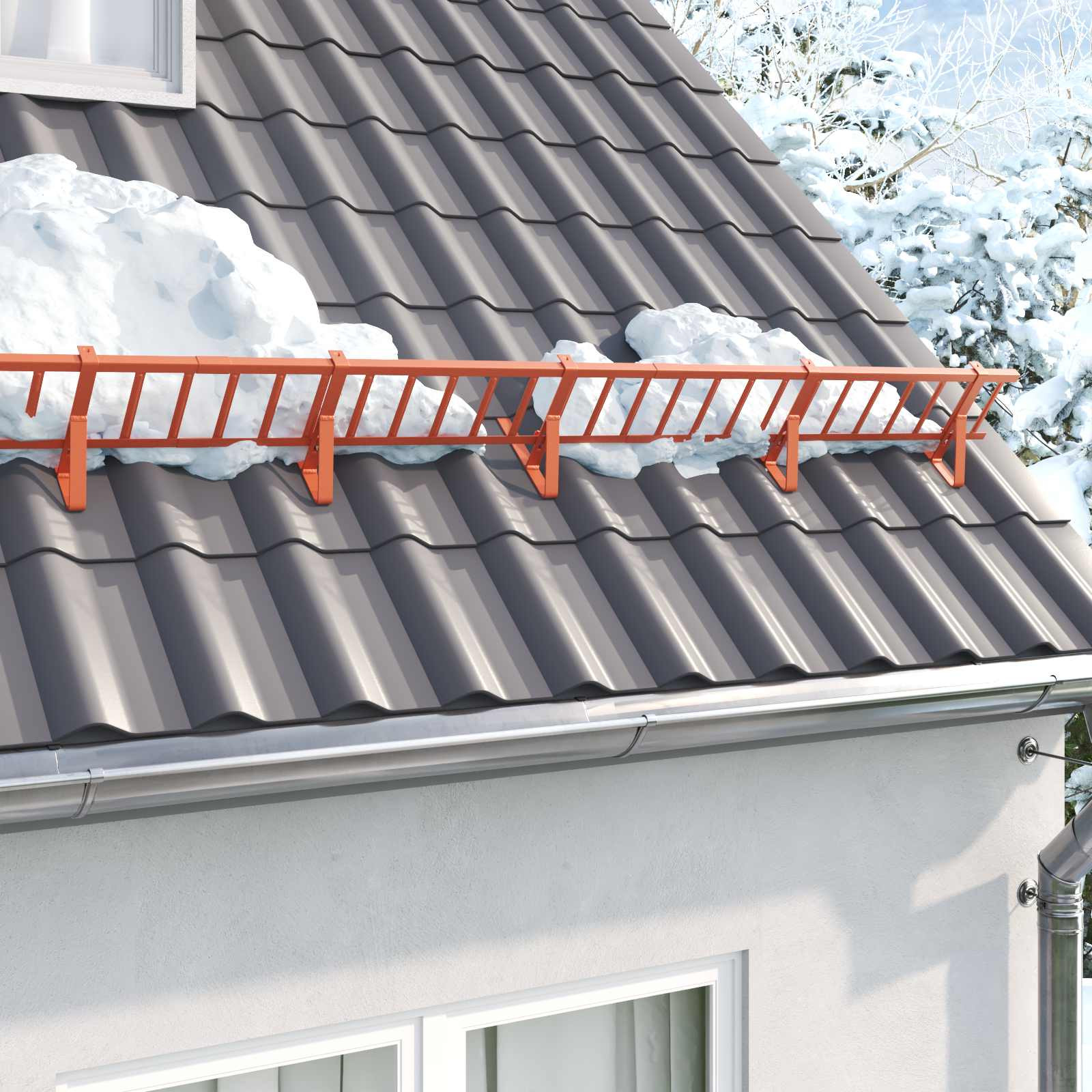 vidaXL Dachschneeschild Rot 300 x 2,5 x 20 cm Stahl