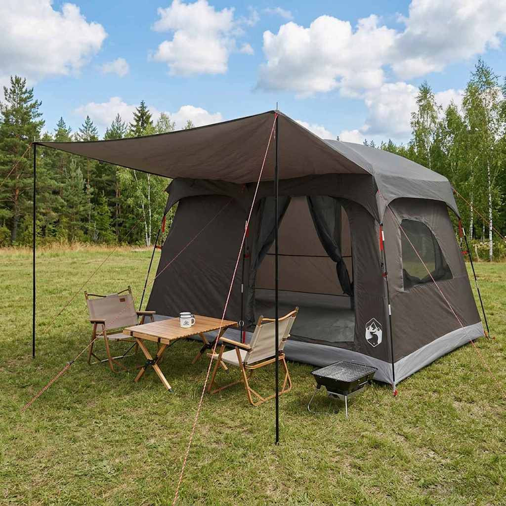 vidaXL Familienzelt mit Dach Braun Grau 380 x 260 x 190 cm Polyester