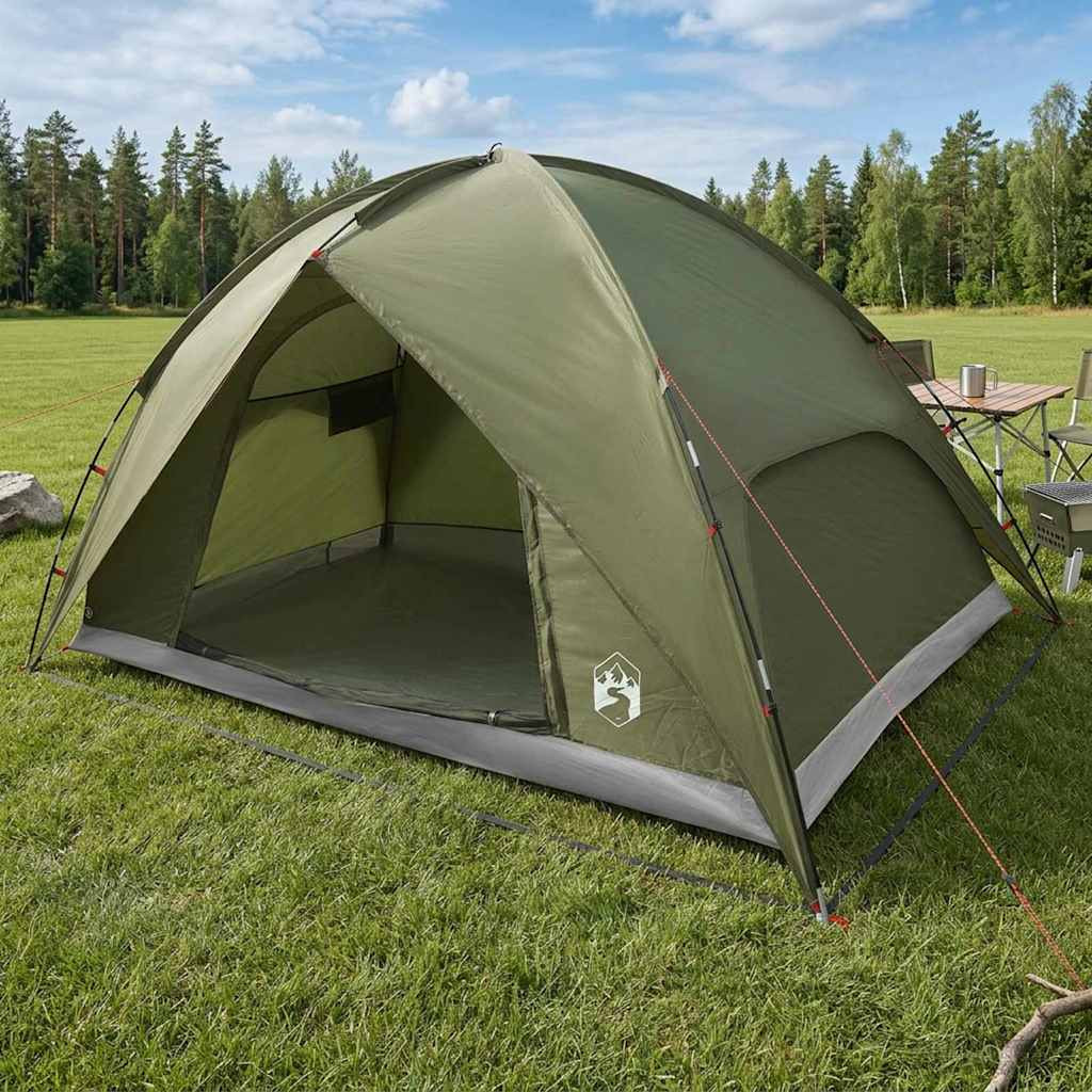 vidaXL Campingzelt mit Regenhaube wasserdicht Kuppel Olive Grün