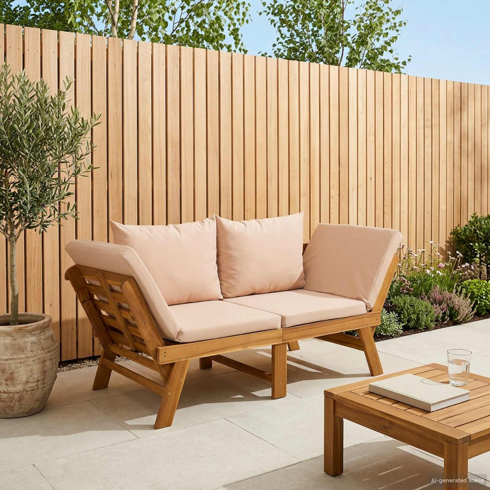 vidaXL 3-in-1 Gartenbank mit Kissen Massives Akazienholz Natur