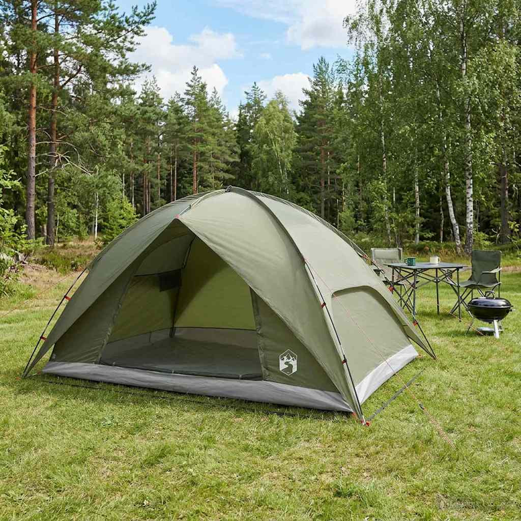 vidaXL Campingzelt mit Regenhaube wasserdicht Kuppel Olive Grün