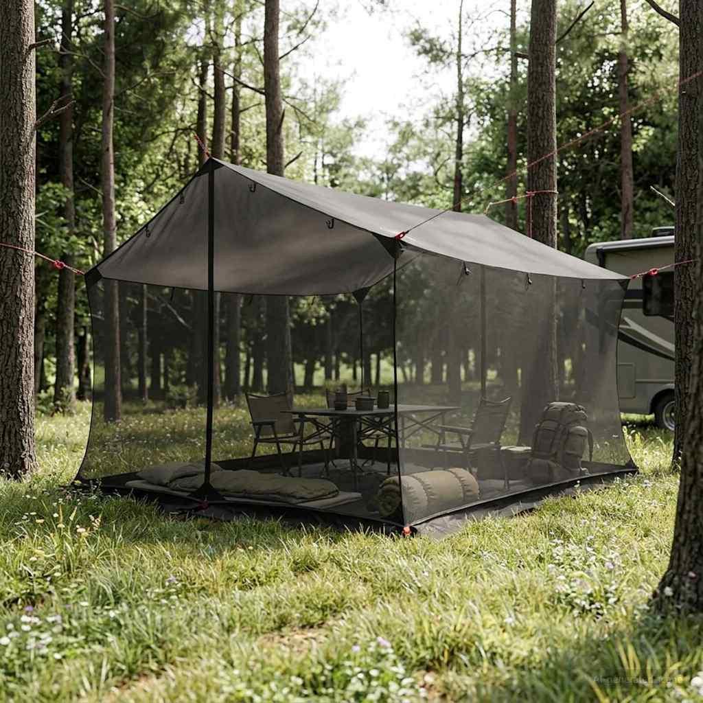 vidaXL Camping-Tarp mit Netzwänden Braun Grau 340 x 260 x 220 cm