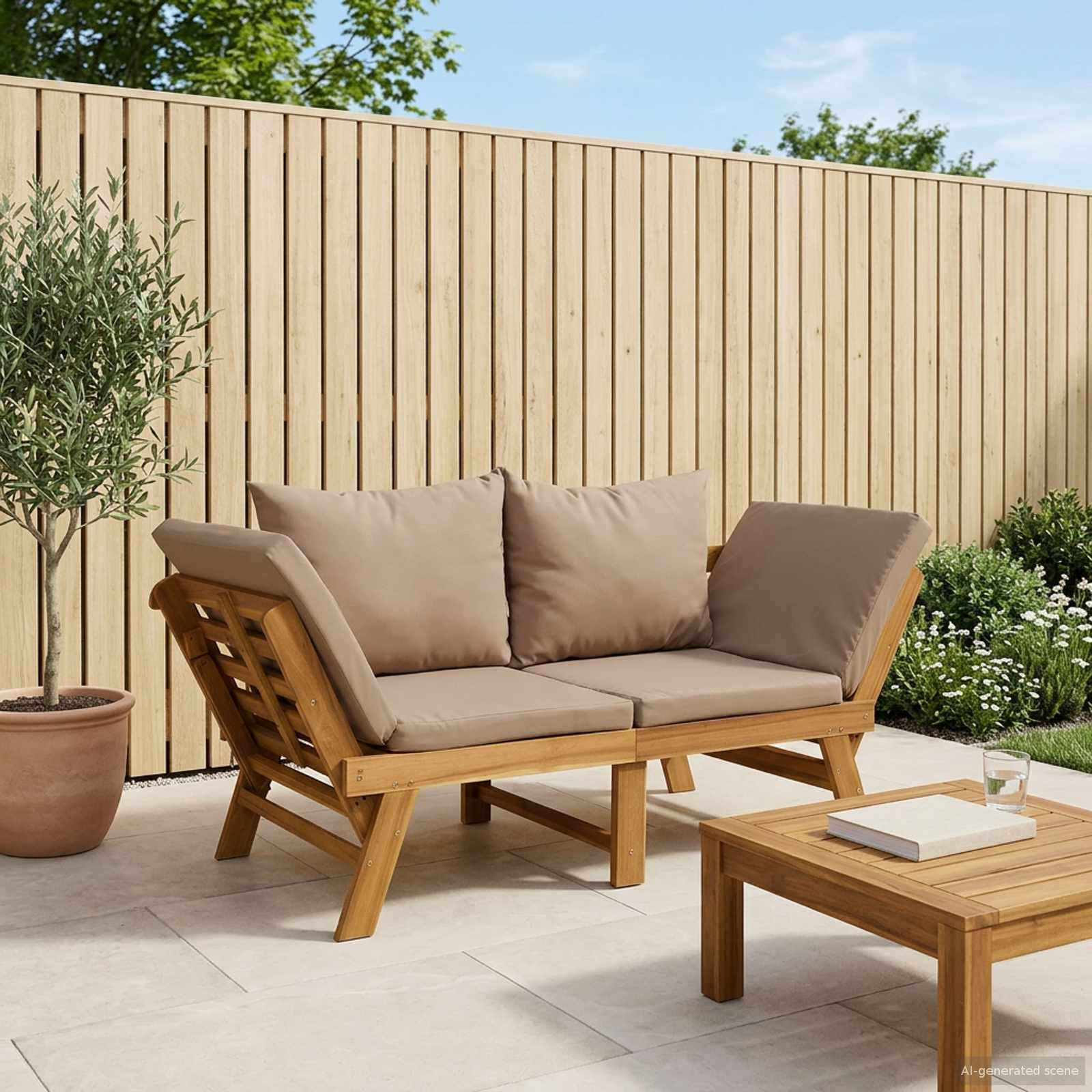 vidaXL 3-in-1 Gartenbank mit Kissen Massives Akazienholz Natur
