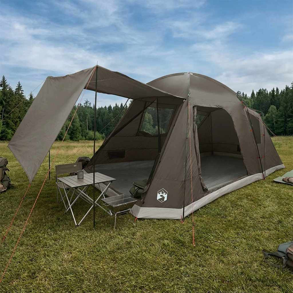 vidaXL Hütten-Zelt mit Dach Braun grau 8-Personen Polyester und Stahl