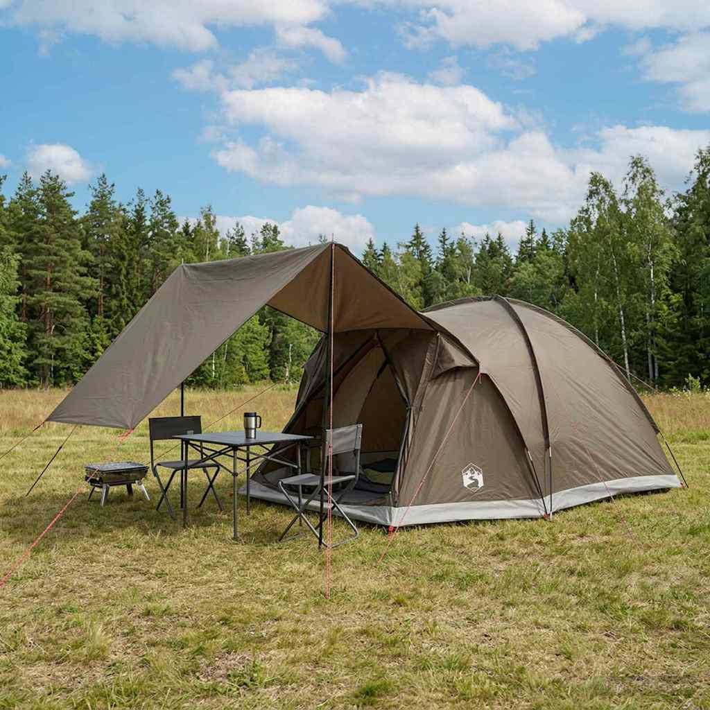 vidaXL Hütten-Zelt mit Dach Braun grau 4-Personen Polyester und Stahl