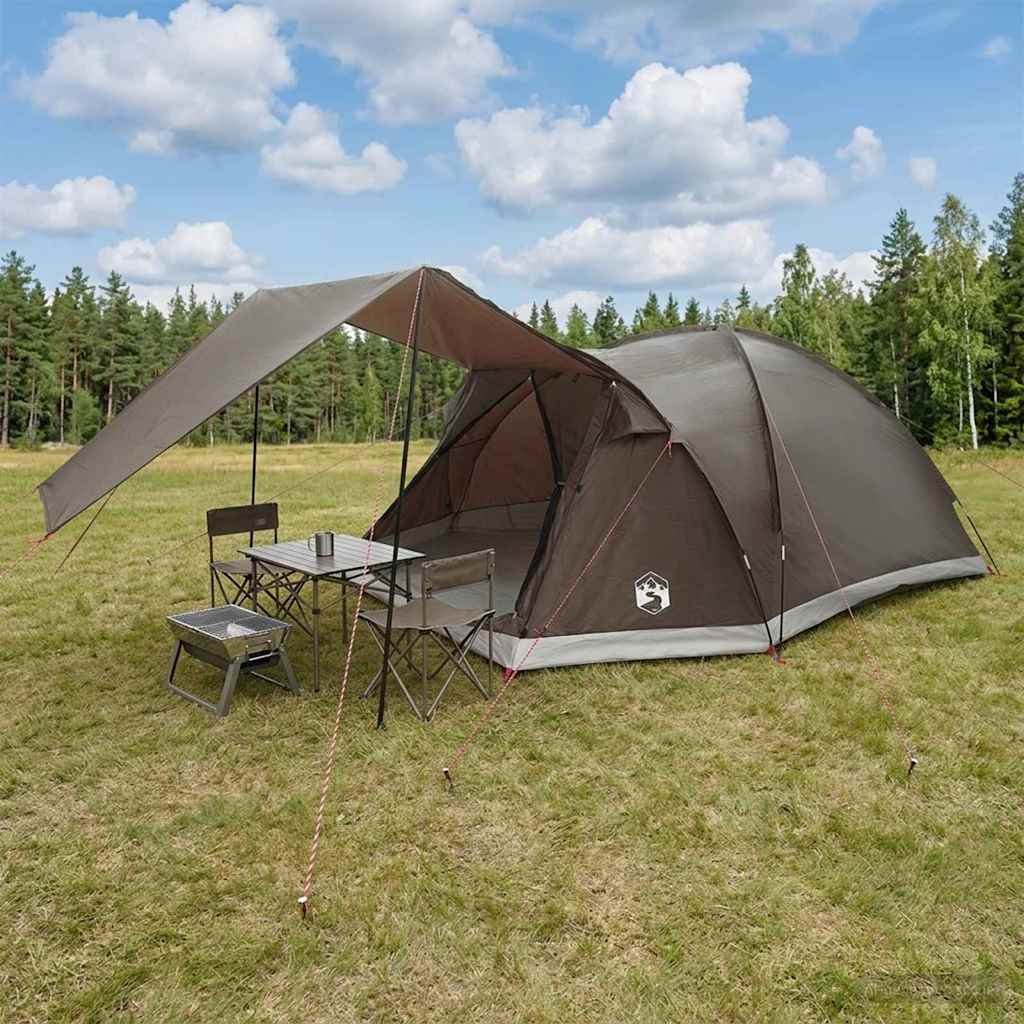 vidaXL Hütten-Zelt mit Dach Braun grau 6-Personen Polyester und Stahl
