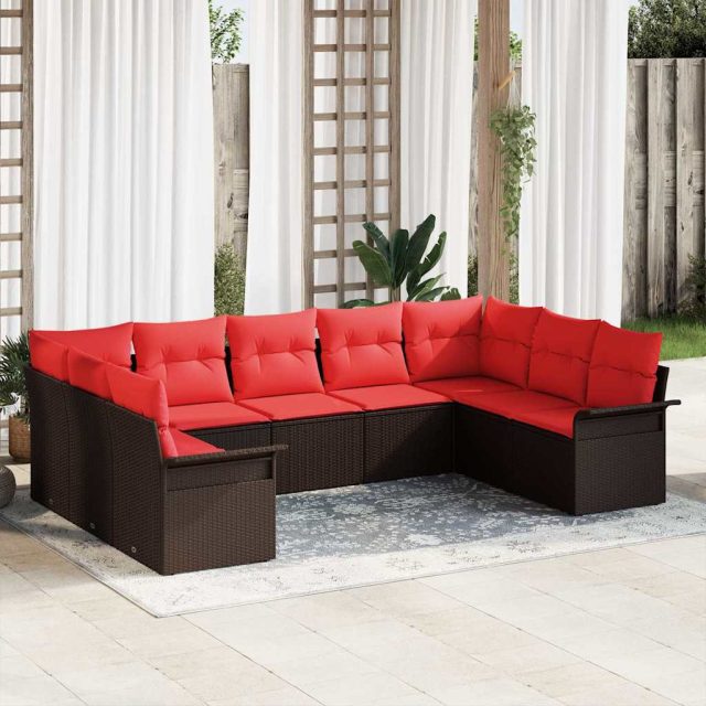 vidaXL Gartensofa-set mit Kissen 9 pcs Braun Poly-Rattan