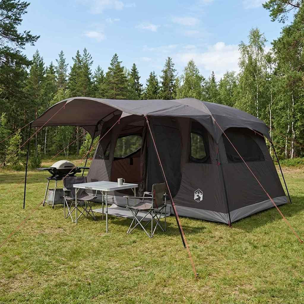 vidaXL Tunnelzelt Braun Grau 366 x 244 x 198 cm Polyester und Stahl