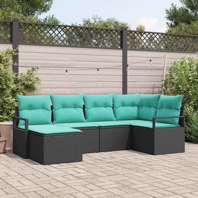 vidaXL Sofa Set mit Kissen 6 pcs Schwarz Poly Rattan