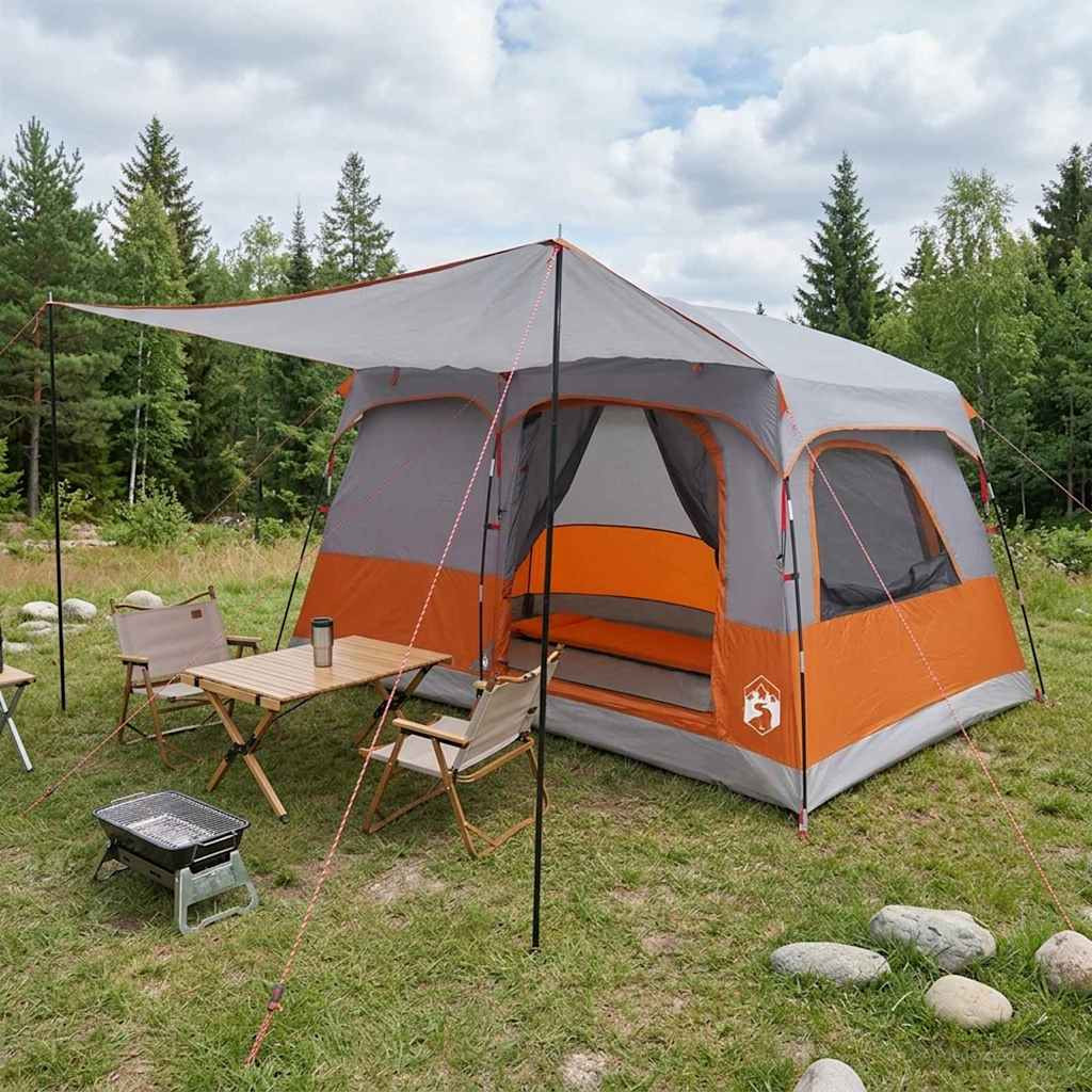 vidaXL Familienzelt Grau und Orange 320 x 210 x 180 cm Polyester