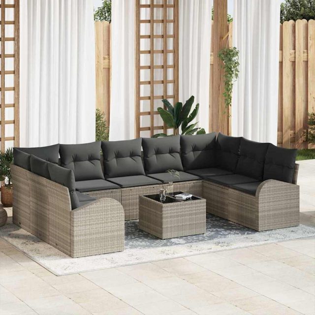 vidaXL Sofa Set mit Kissen 10 pcs Hellgrau Poly Rattan