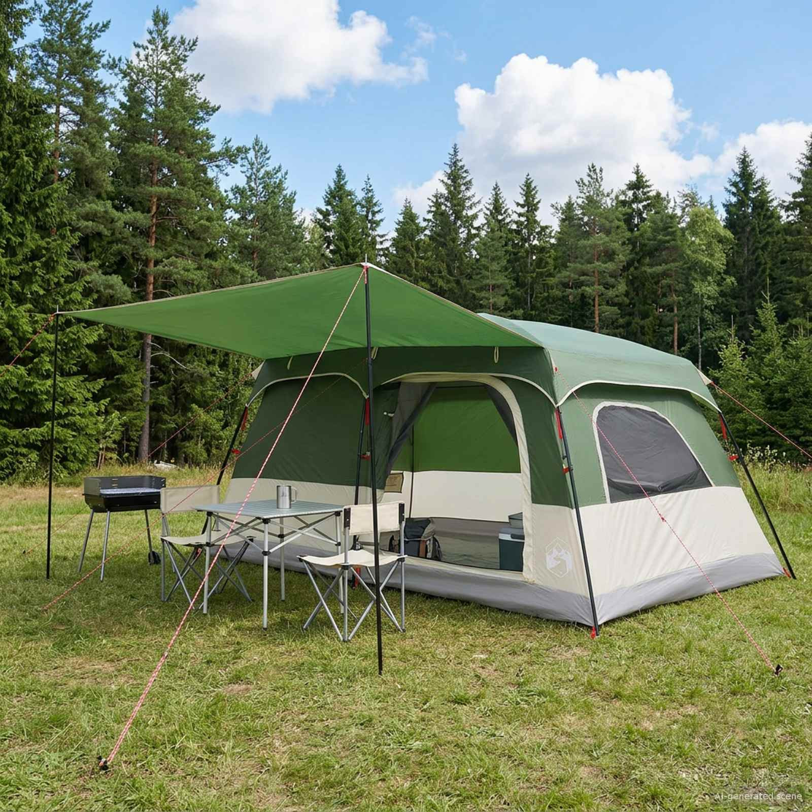 vidaXL Familienzelt Grün 420 x 305 x 200 cm Polyester und Stahl