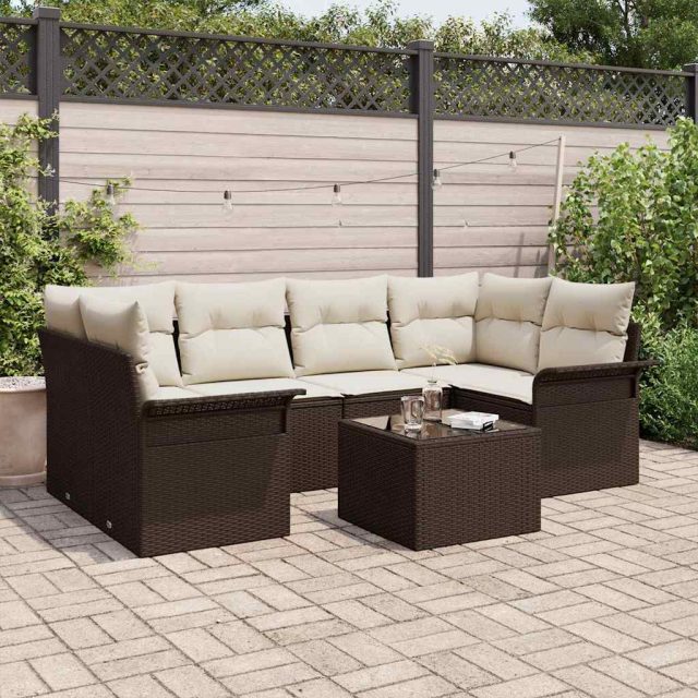 vidaXL Gartensofa-set mit Kissen 7 pcs Braun Poly-Rattan