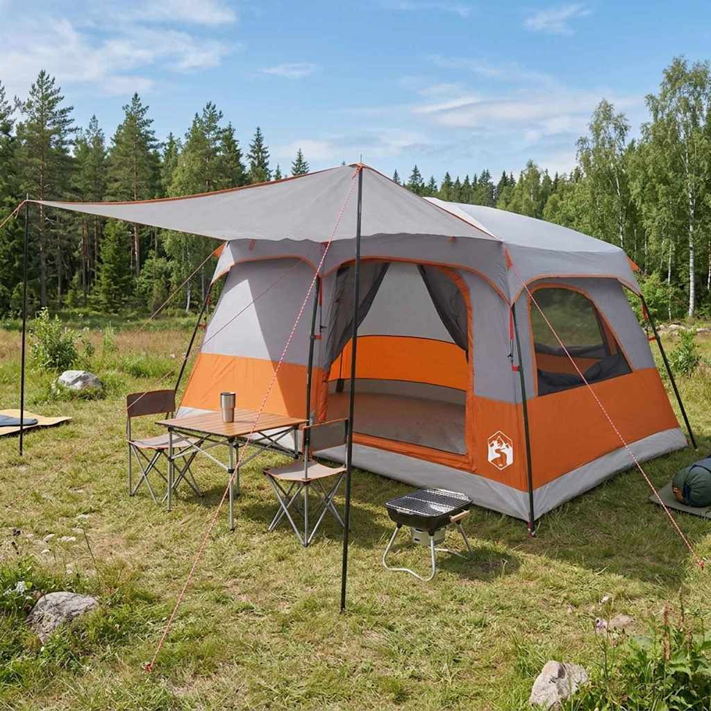 vidaXL Familienzelt mit Dach Grau und Orange 420 x 305 x 200 cm