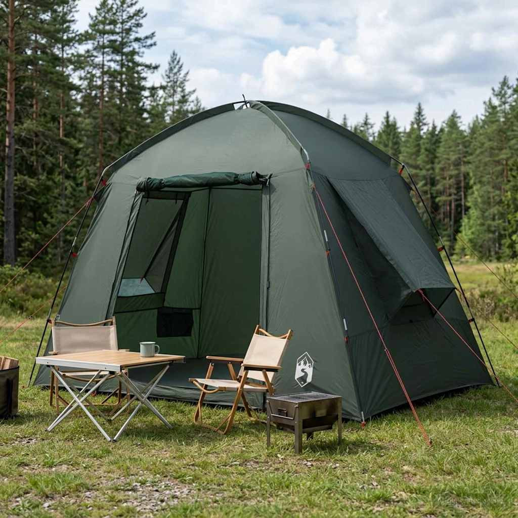 vidaXL Hütten-Zelt mit Dach Olivegrün 210 x 210 x 138 cm Polyester