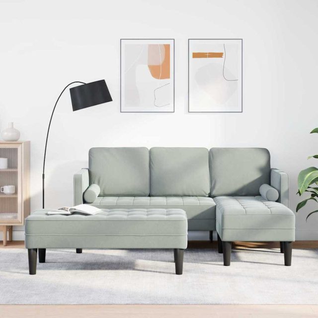 vidaXL Sofa Set mit Kissen 2 pcs Hellgrau Polyester