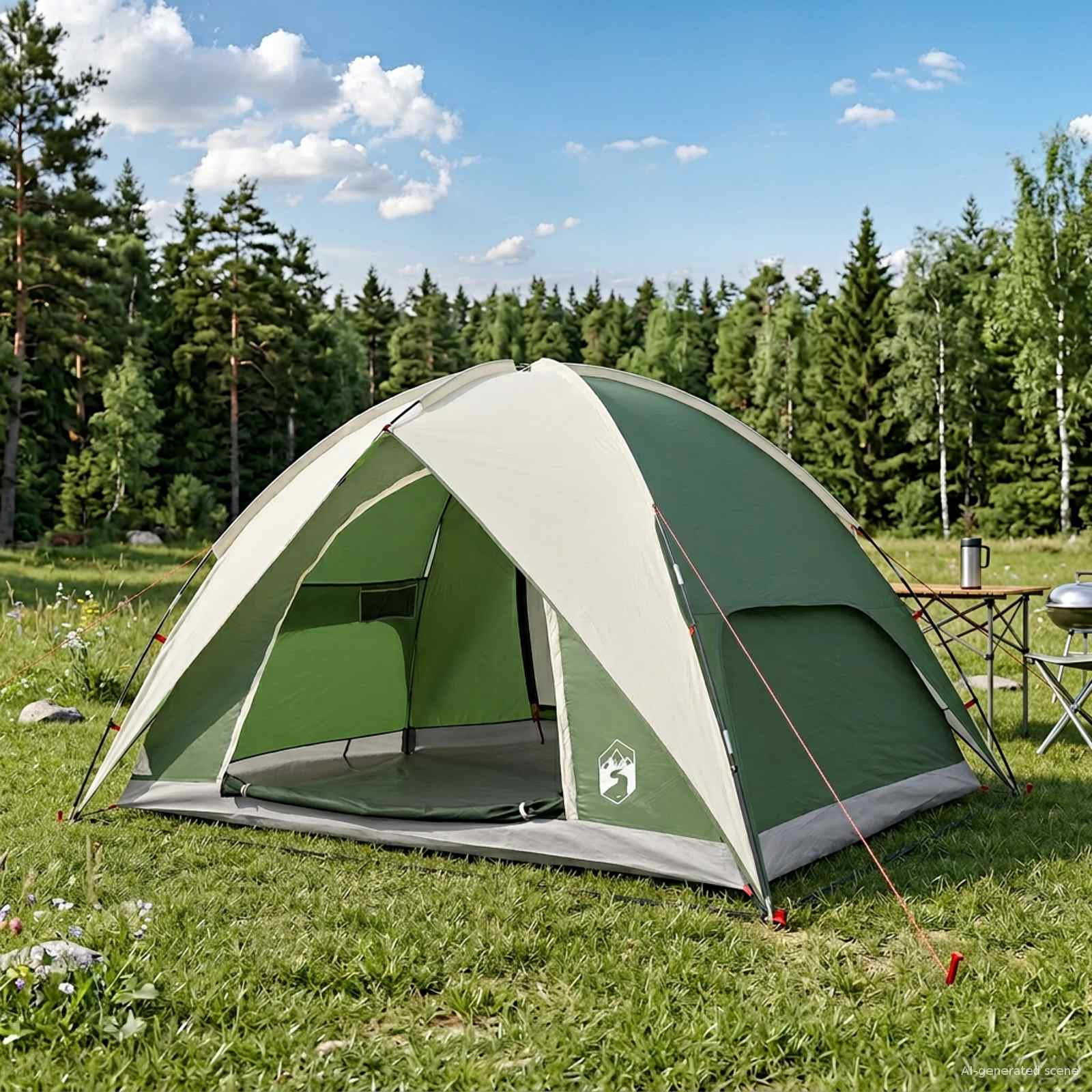 vidaXL Campingzelt mit Regenhaube wasserdicht Kuppel Grün 4-Personen