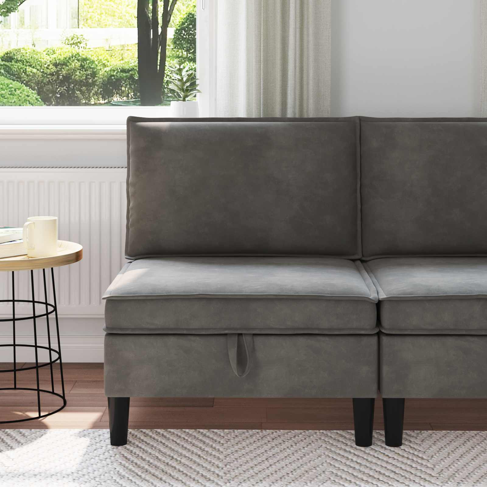 vidaXL Mittels Sofa mit Stauraum Dunkelgrau Samt