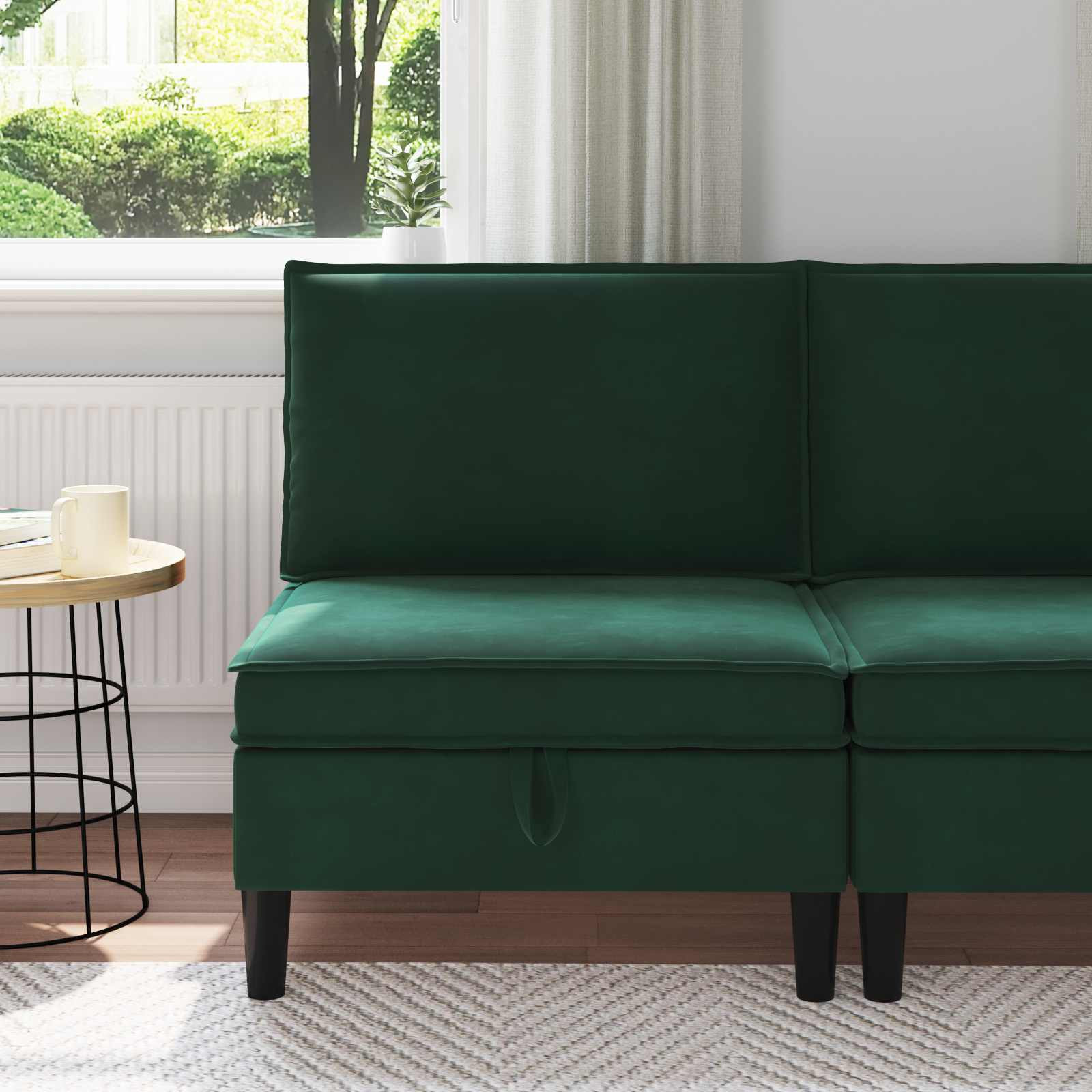 vidaXL Mittels Sofa mit Stauraum Dunkelgrün Samt