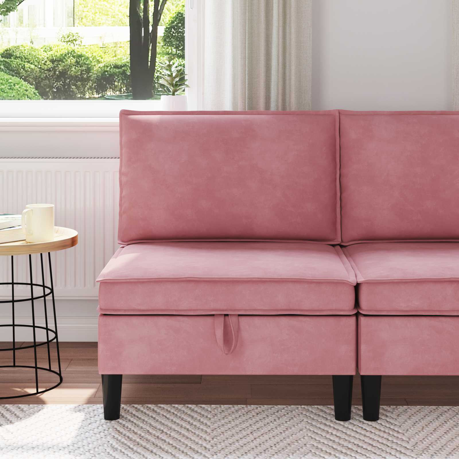 vidaXL Mittels Sofa mit Stauraum Rosa Samt