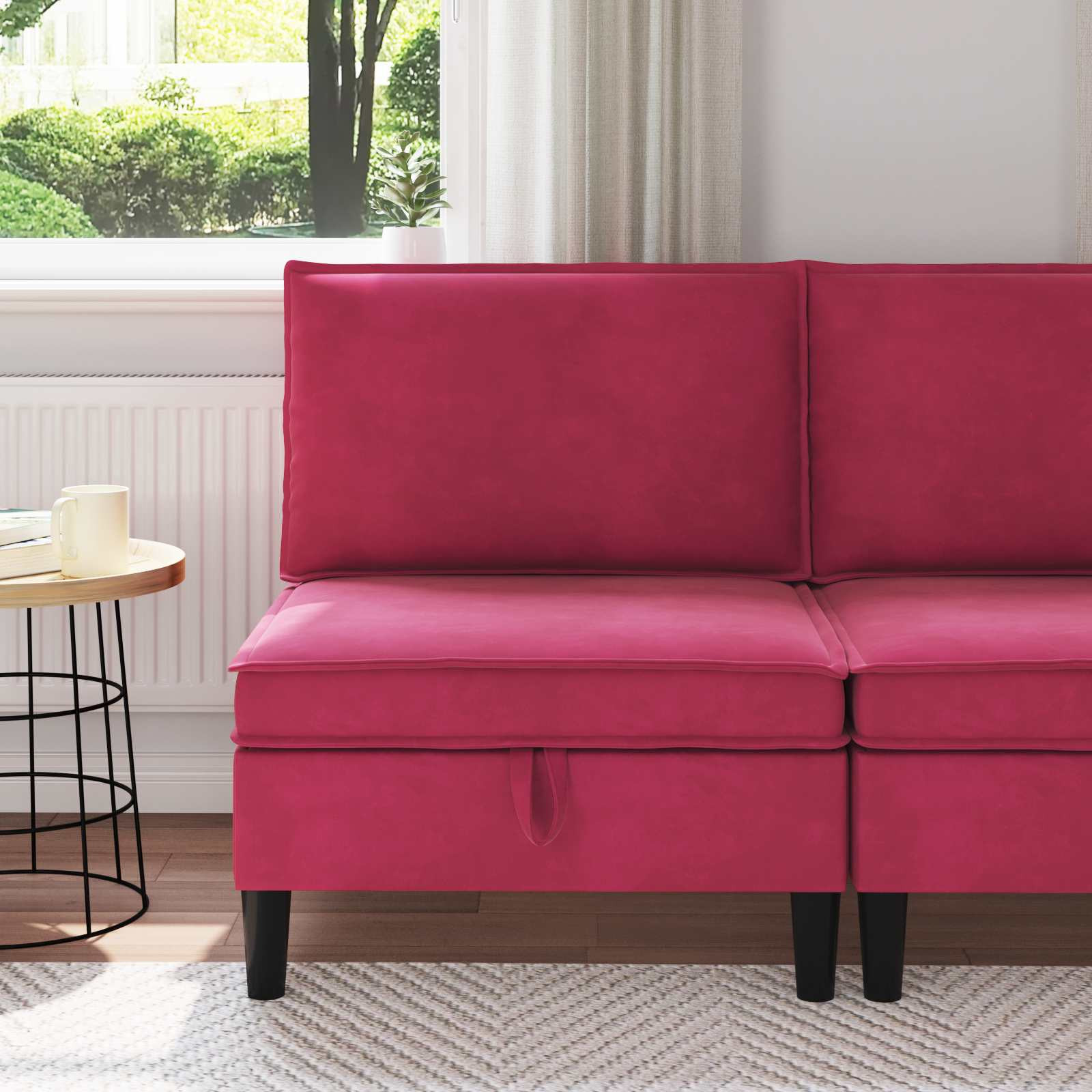 vidaXL Mittels Sofa mit Stauraum Weinrot Samt