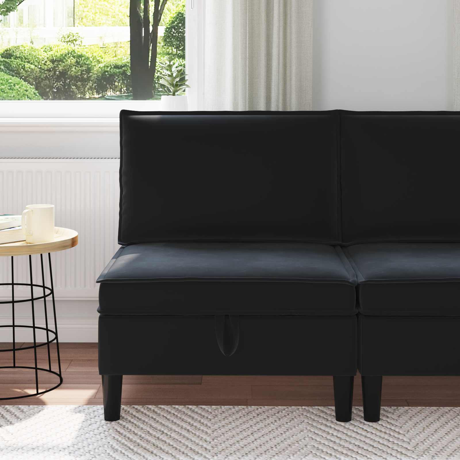 vidaXL Mittels Sofa mit Stauraum Schwarz Samt