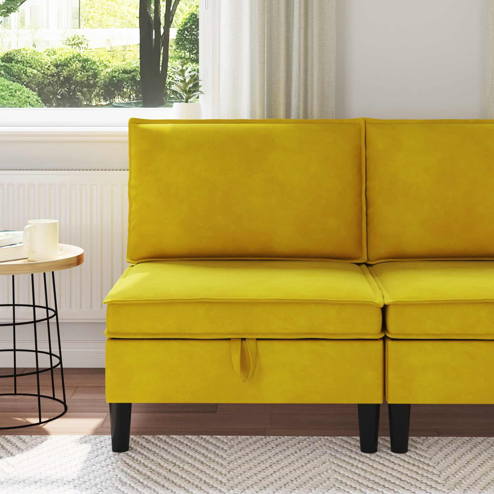 vidaXL Mittels Sofa mit Stauraum Gelb Samt