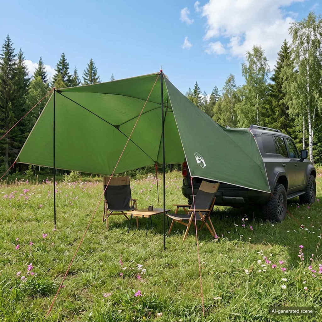 vidaXL Autozelt mit Dach Grün 308 x 215 x 220 cm Polyester und Stahl