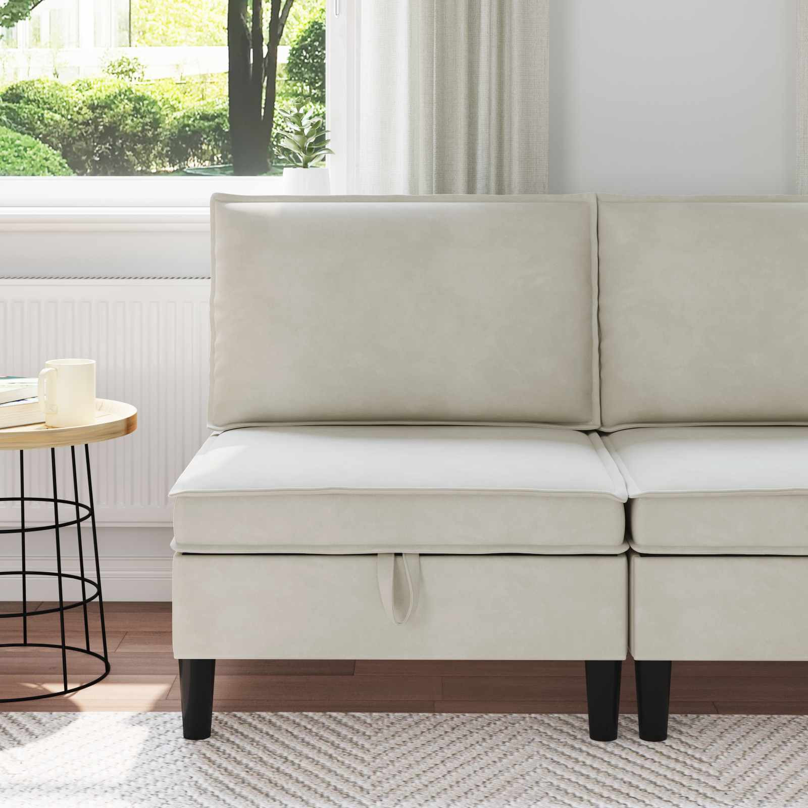 vidaXL Mittels Sofa mit Stauraum Creme Samt