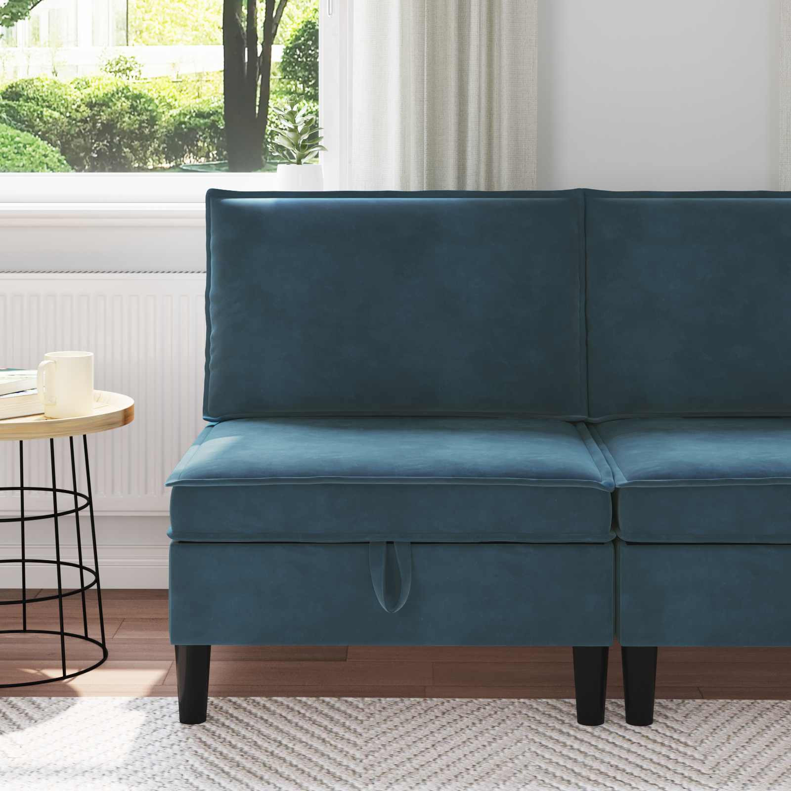 vidaXL Mittels Sofa mit Stauraum Blau Samt
