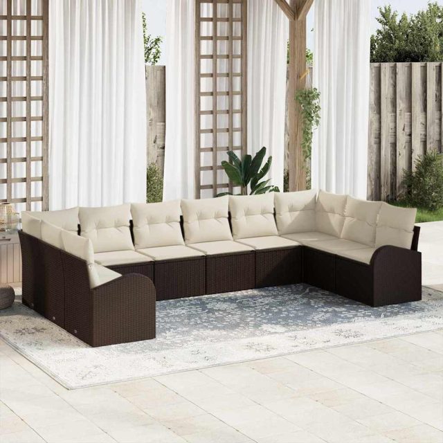 vidaXL Sofa Set mit Kissen 10 pcs Braun Polyrattan