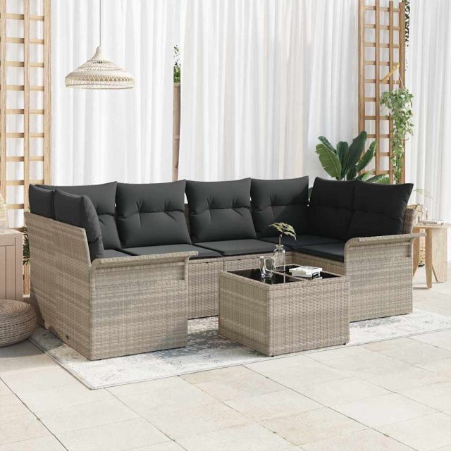 vidaXL Gartensofa-set mit Kissen 7 pcs Hellgrau Poly-Rattan