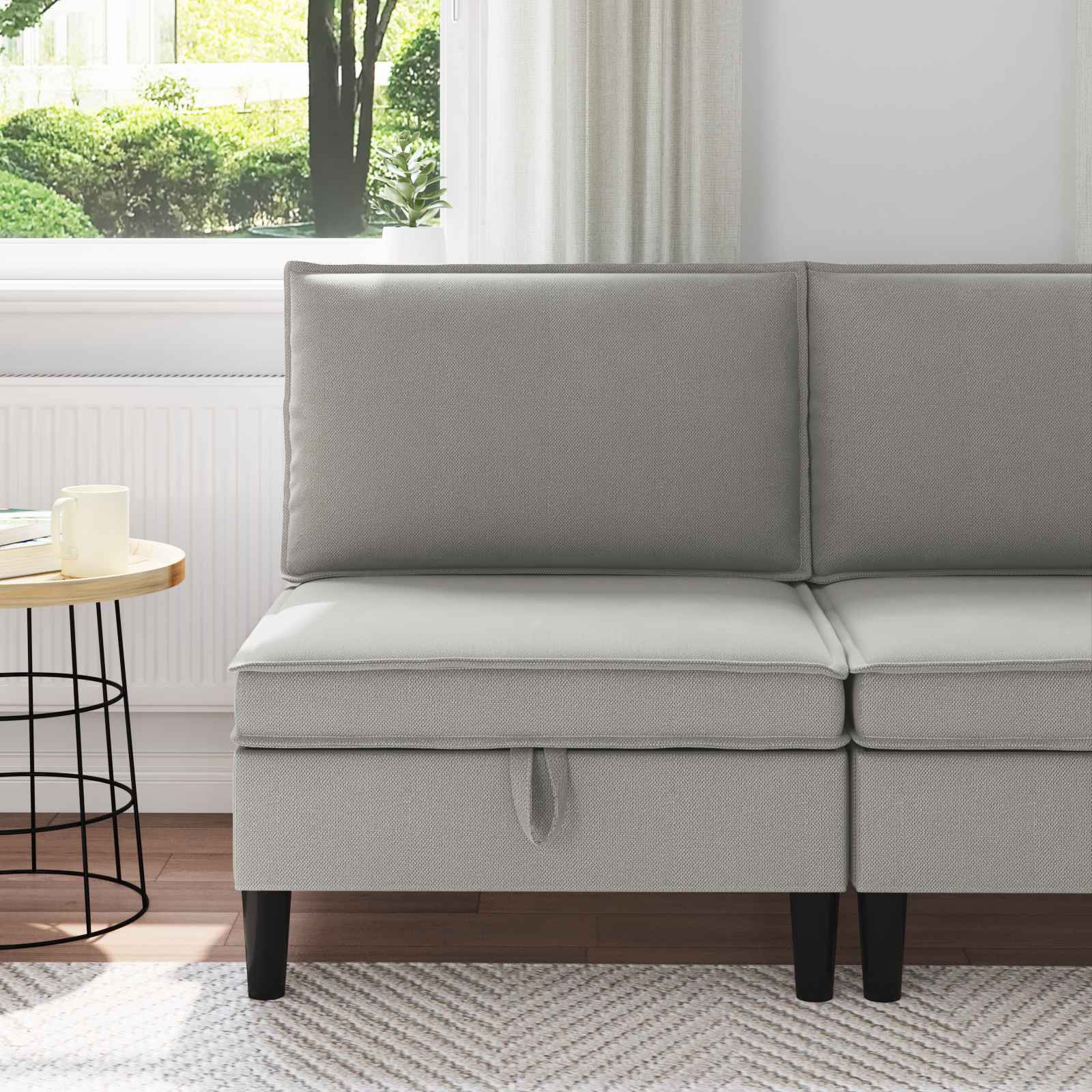 vidaXL Mittelsofa mit Stauraum Hellgrau Samt