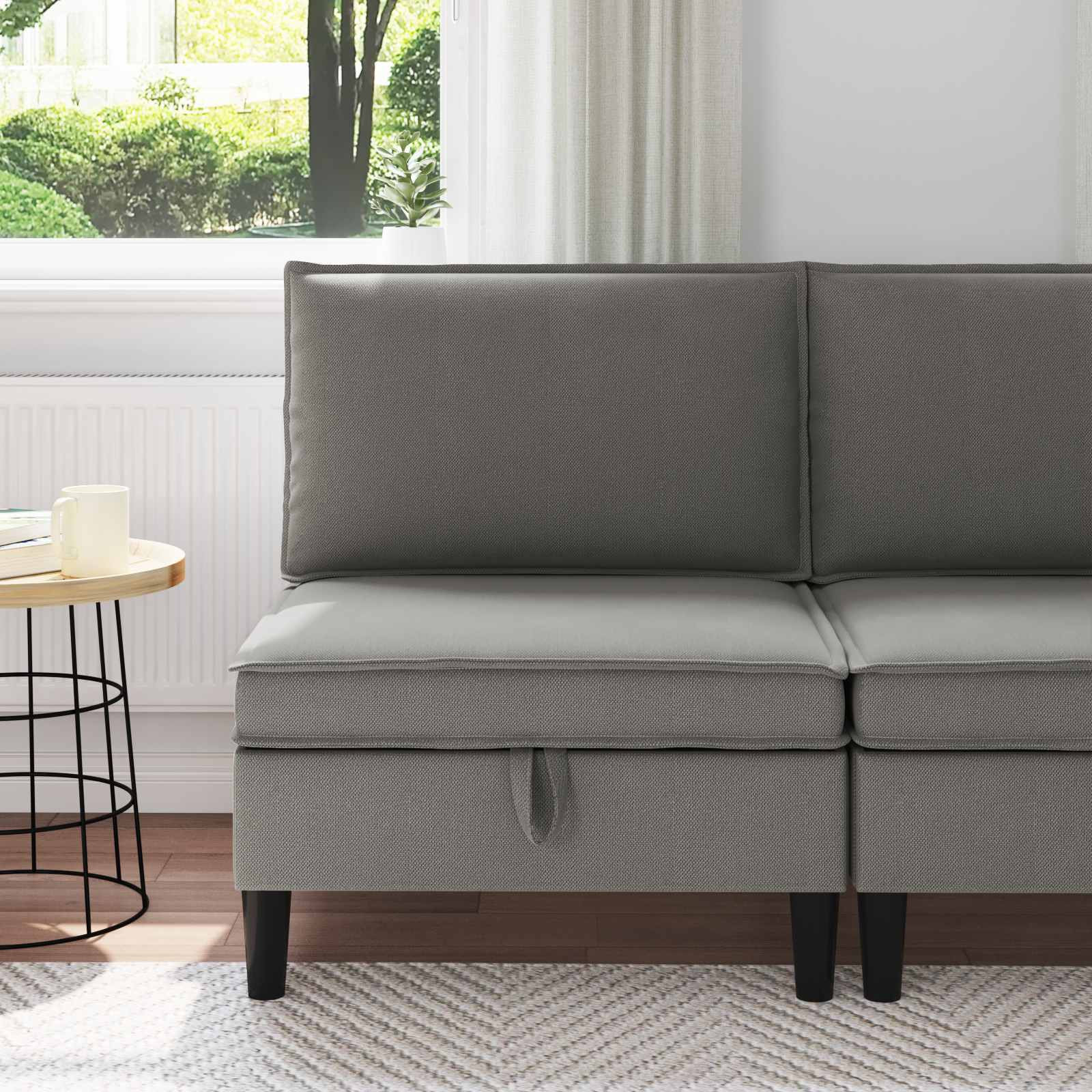 vidaXL Mittelsofa mit Stauraum Dunkelgrau Samt