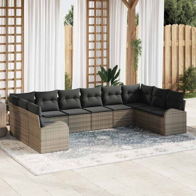 vidaXL Sofa Set mit Kissen 10 pcs Grau Polyrattan