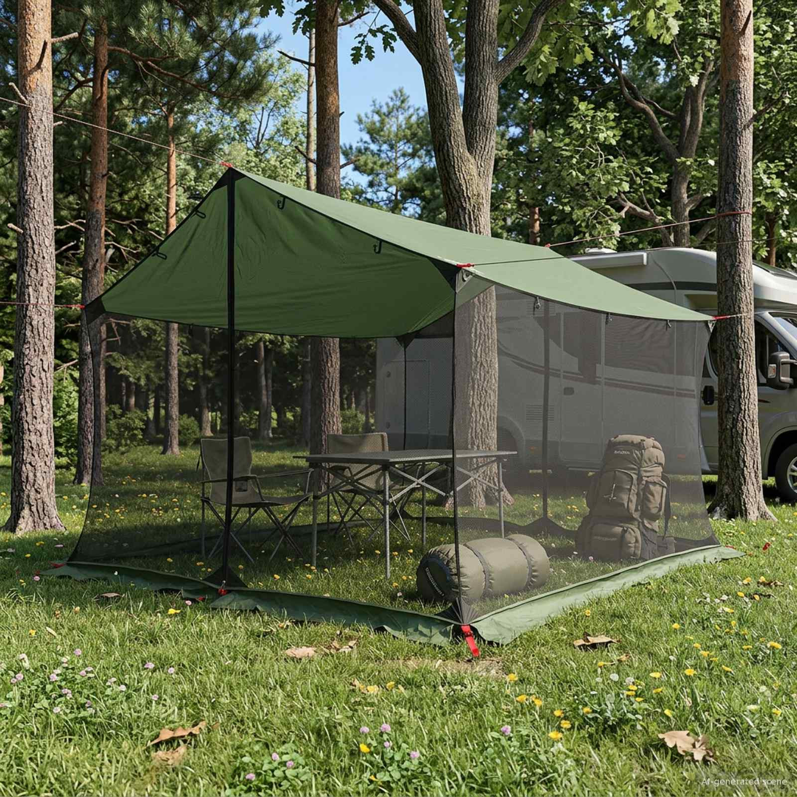 vidaXL Camping-Tarp mit Netzwänden Grün 340 x 260 x 220 cm