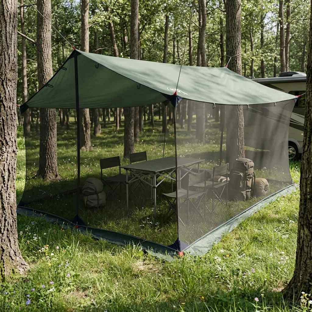 vidaXL Camping-Tarp mit Netzwänden Olivegrün 340 x 260 x 220 cm